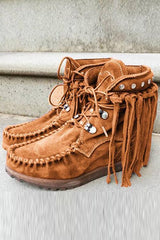 Tassels Rivets Faux suede boots