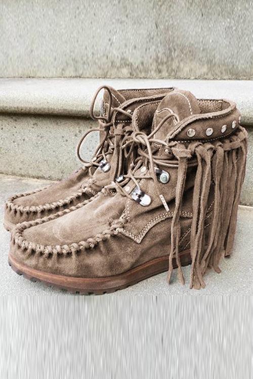 Tassels Rivets Faux suede boots