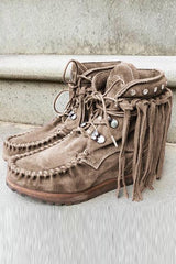 Tassels Rivets Faux suede boots