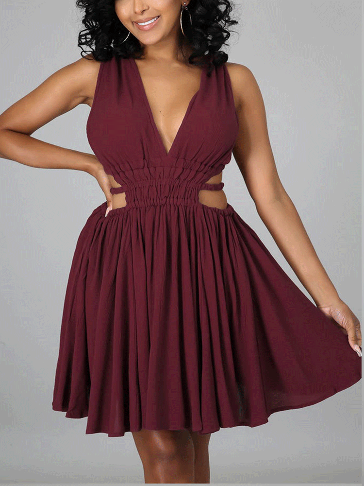V Neck Cutout Mini Dresses