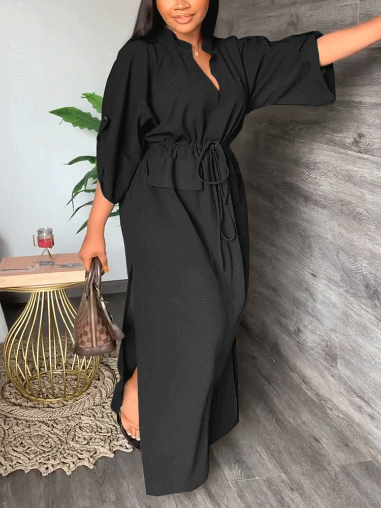 V Neck Waist Maxi Dresses