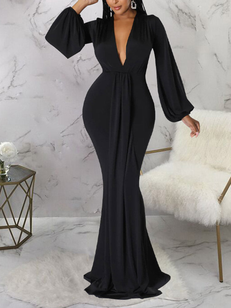 Deep V Neck Evening Maxi Dresses