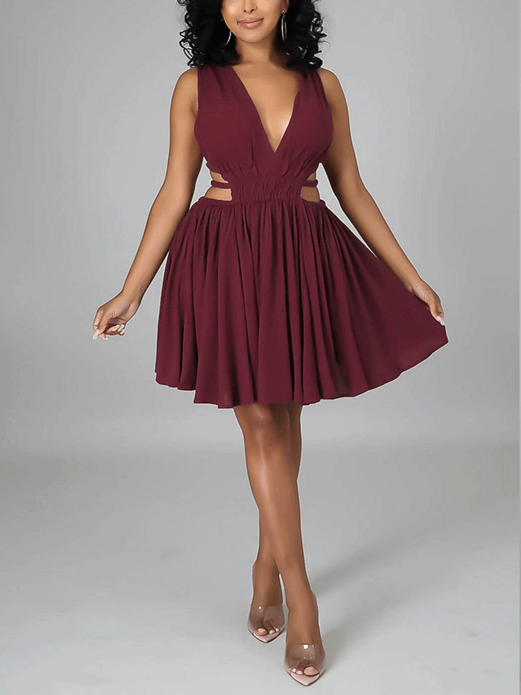 V Neck Cutout Mini Dresses
