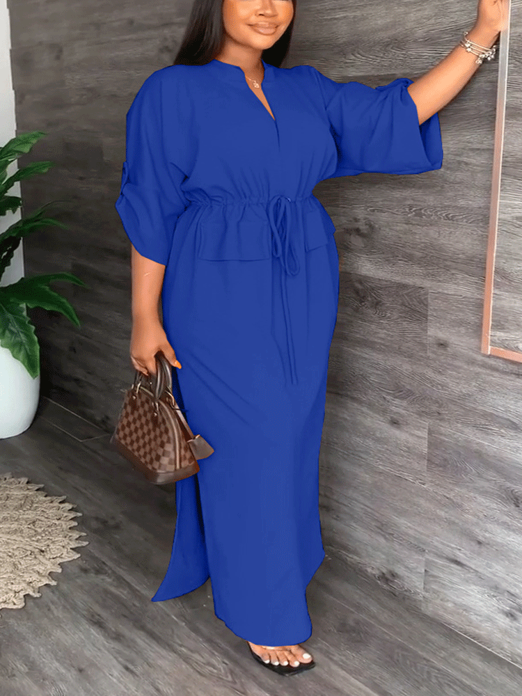 V Neck Waist Maxi Dresses
