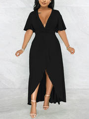 V Neck Ruffle Maxi Dresses
