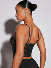 Contrast Mesh Bustier Cami Top