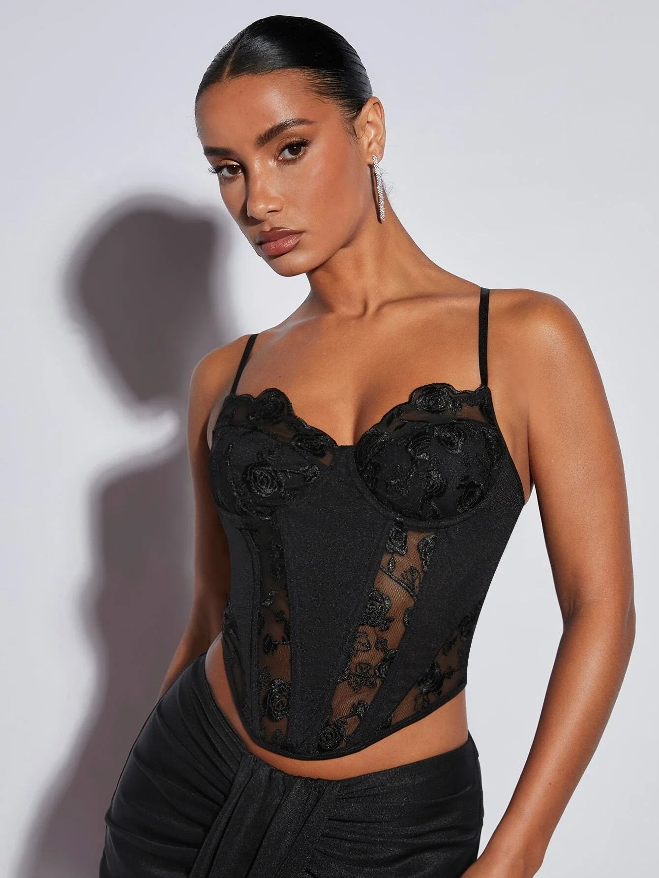 Contrast Mesh Bustier Cami Top