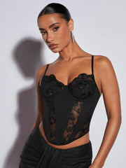 Contrast Mesh Bustier Cami Top