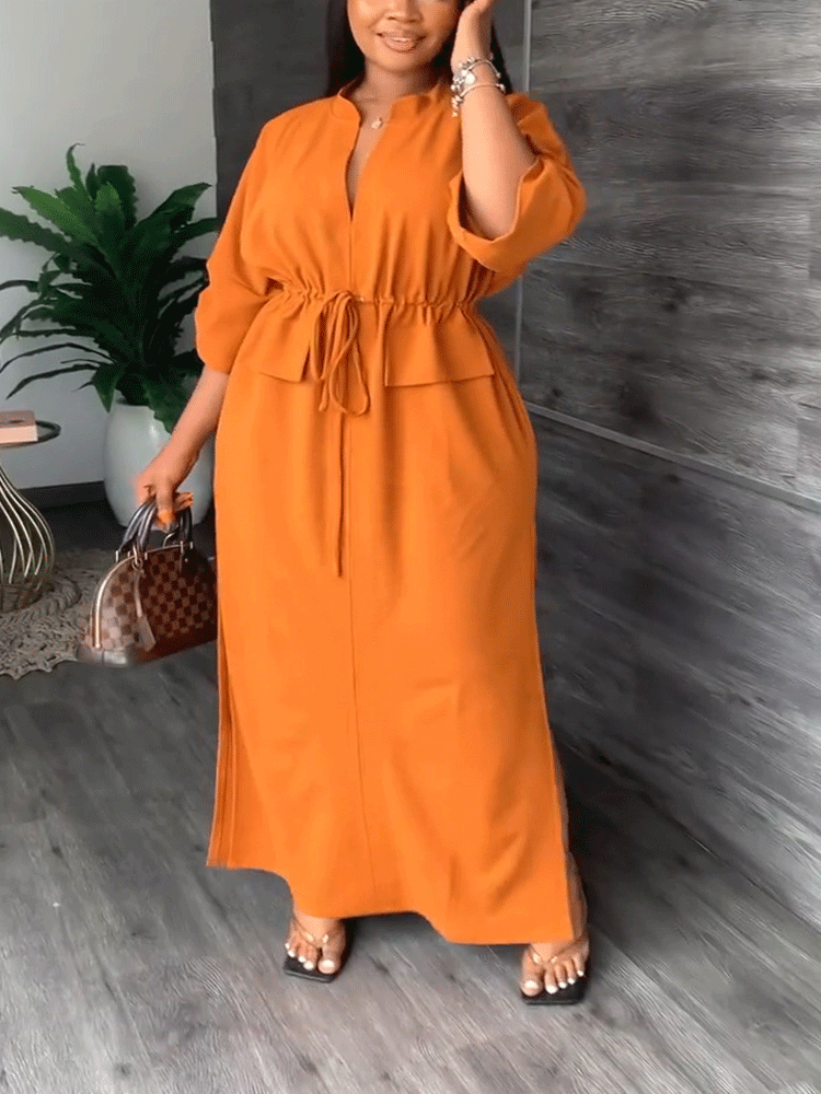 V Neck Waist Maxi Dresses