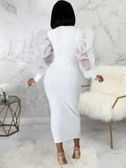 Puff Mesh Sleeve Midi Dresses
