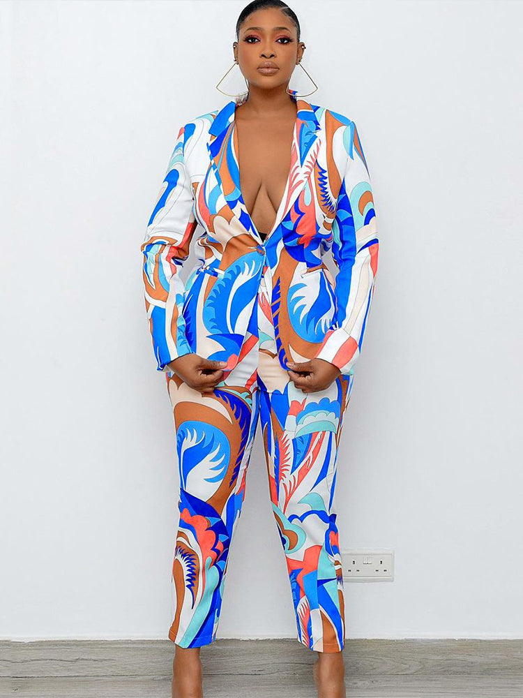 Solid Bright Printed Two-piece Suit