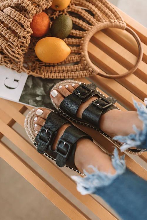 Straw Buckle Flat Slipper