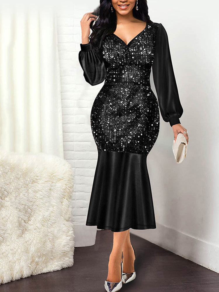 V-Neck Sequined Fishtail Evening Dresses