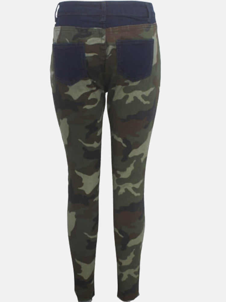 Ripped Camouflage Printed Jeans