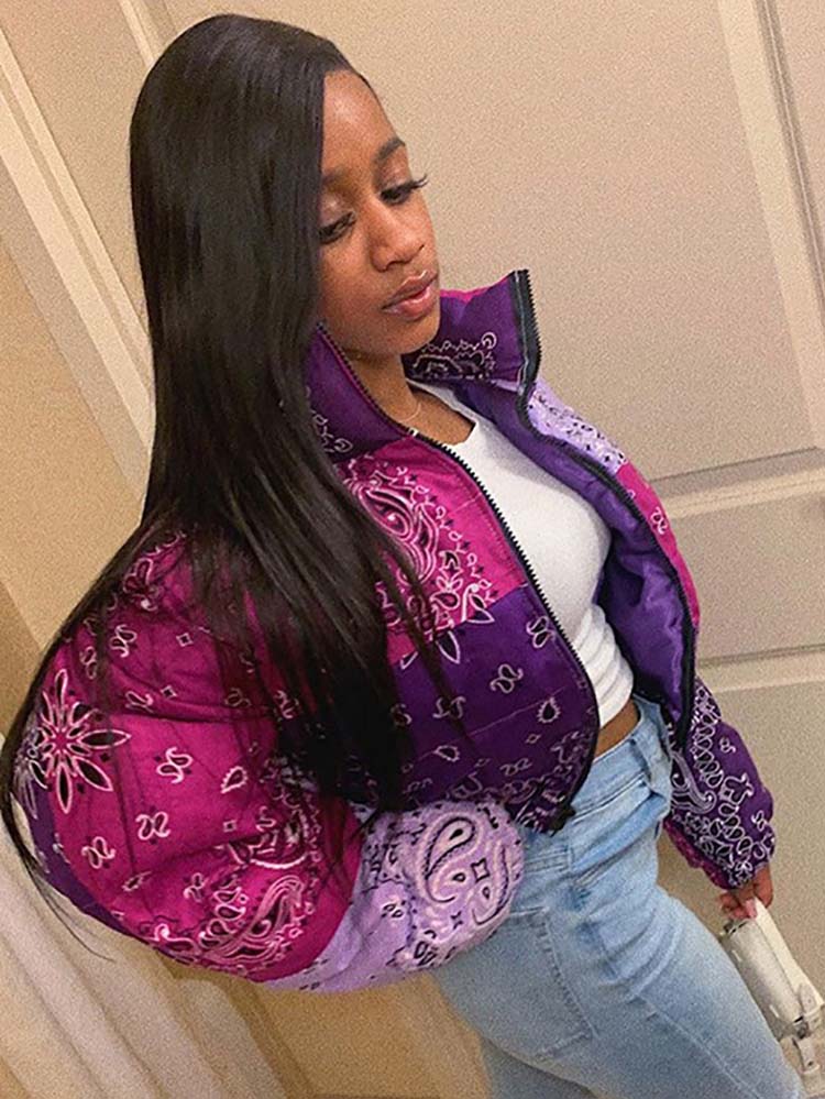 Printed Padded Puffer Short Coat