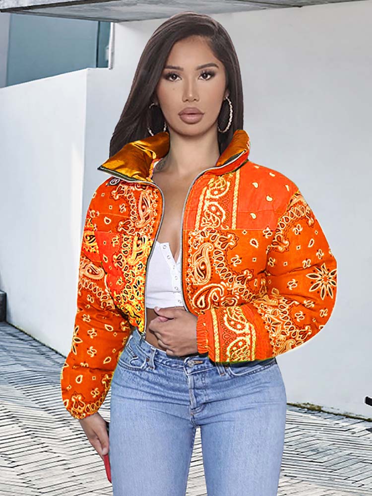 Printed Padded Puffer Short Coat