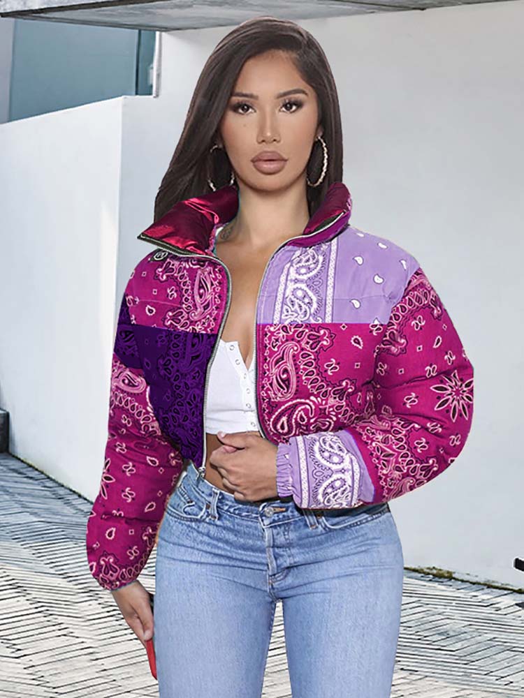 Printed Padded Puffer Short Coat