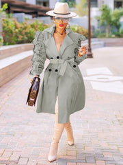 Solid Flounce Turndown Collar Coat