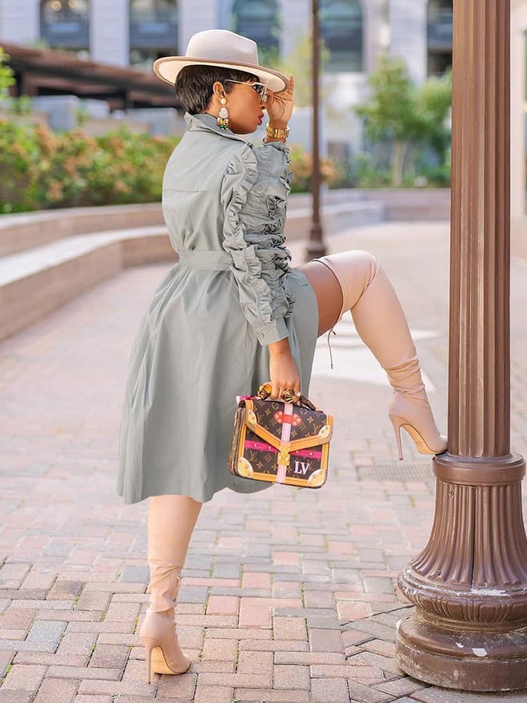 Solid Flounce Turndown Collar Coat