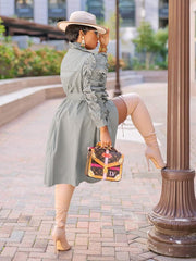 Solid Flounce Turndown Collar Coat