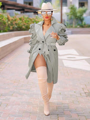 Solid Flounce Turndown Collar Coat