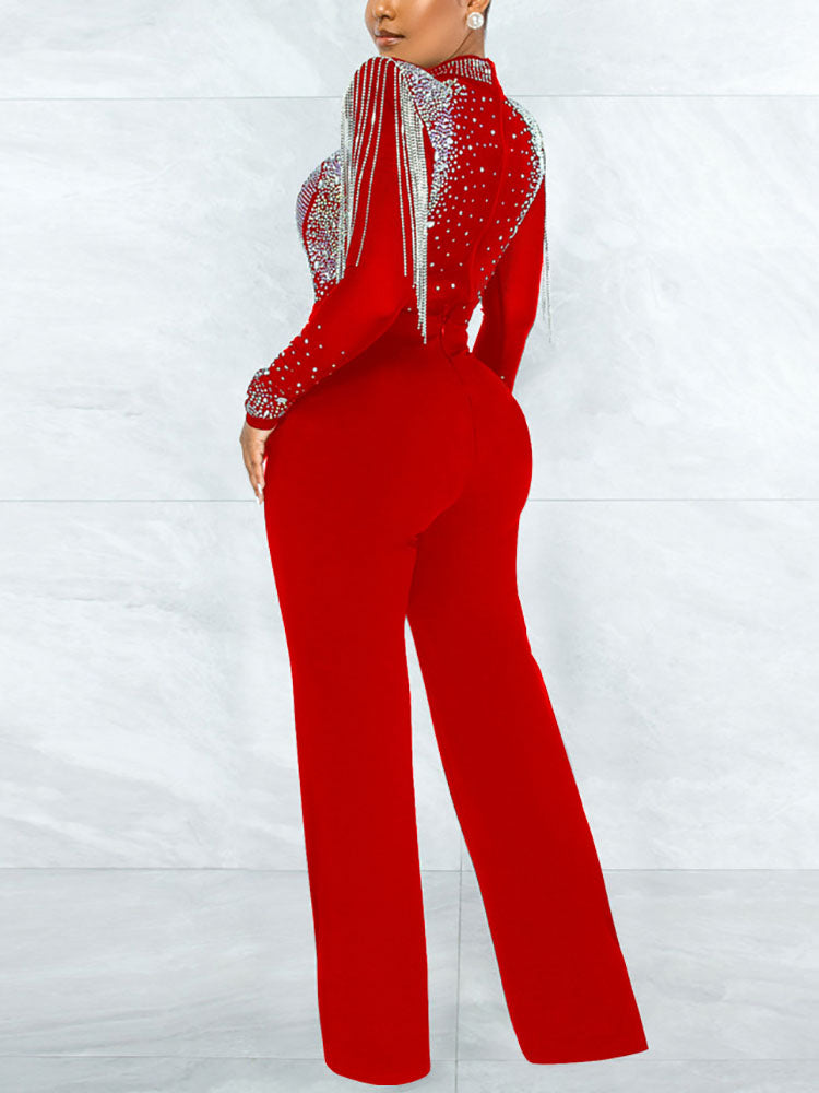 Sparkle Rhinestone Mesh Jumpsuit