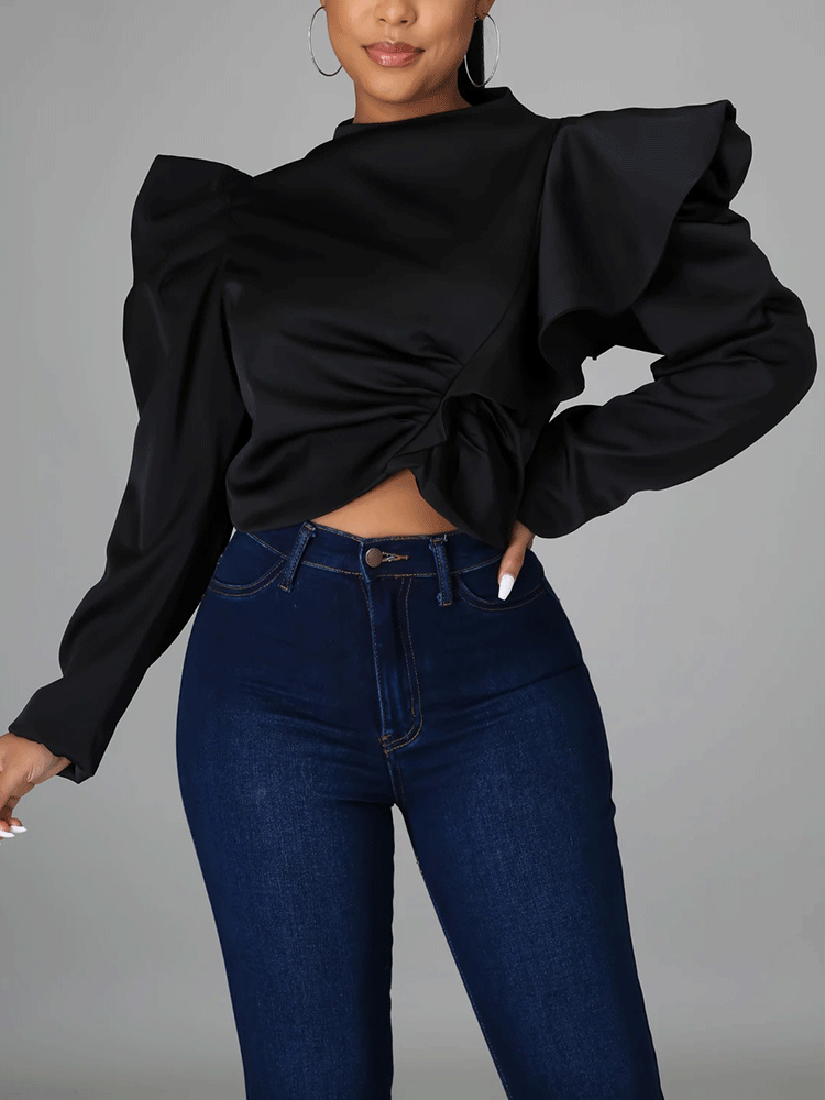Irregular Zipper Ruffle Sleeve Top