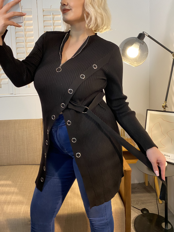 Solid Slit Hem Sweater
