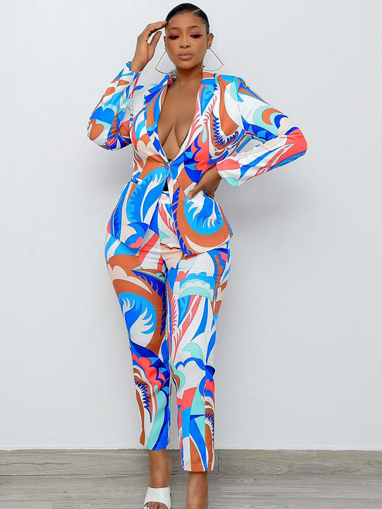 Solid Bright Printed Two-piece Suit
