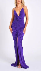 FLOWER-EMBELLISHED  PLUNGE MAXI DRESS IN AMETHYST