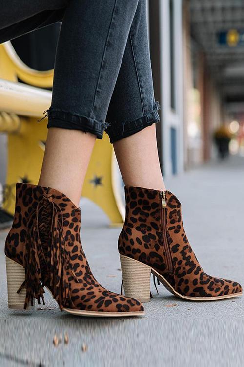 Tassels Slip On Heel Ankle Booties