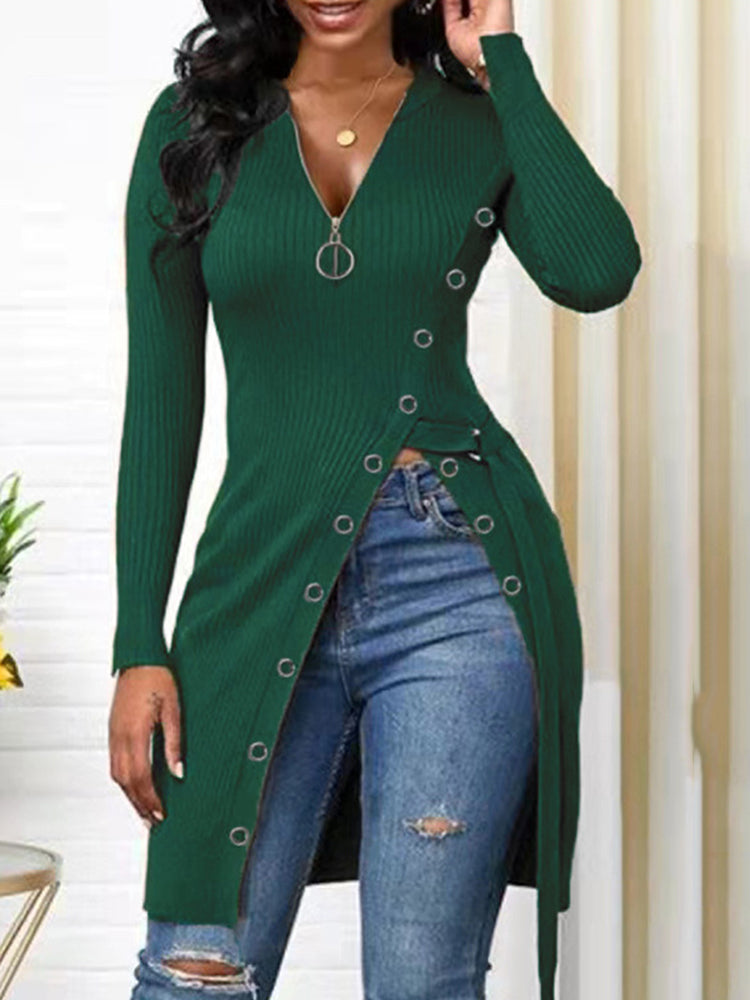 Solid Slit Hem Sweater