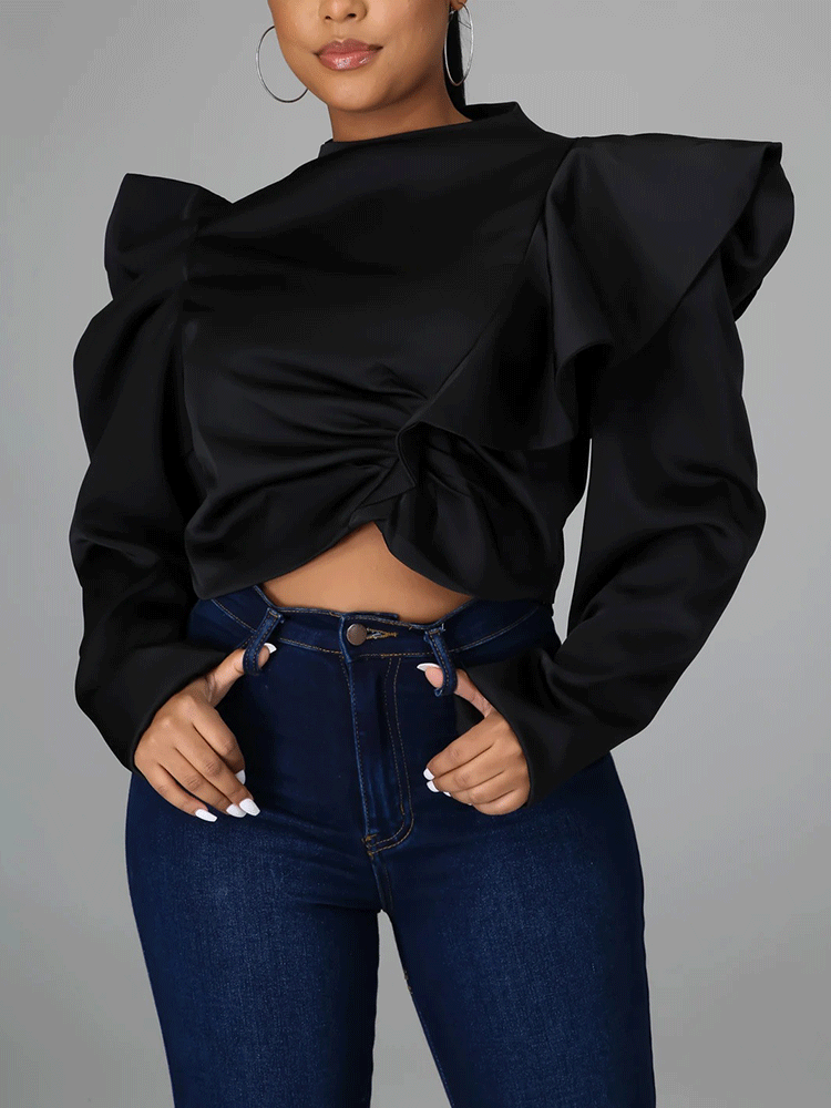 Irregular Zipper Ruffle Sleeve Top
