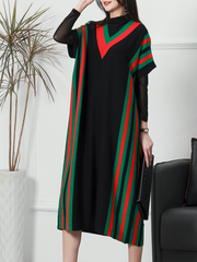 Women's Summer New Stylish Striped Long Bat Sleeve Knitted Midi-Dresses