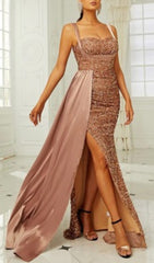 GOLD SEQUIN SLEEVELESS SUSPENDER MAXI DRESS