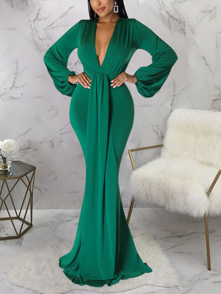 Deep V Neck Evening Maxi Dresses