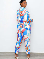 Solid Bright Printed Two-piece Suit