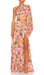 FLORAL PRINT ONE SHOULDER MAXI DRESS