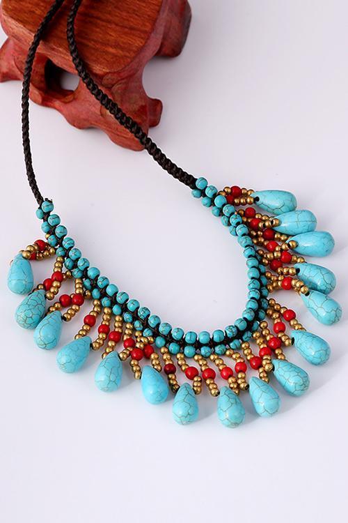 Kallaite Beads Tassels Necklace