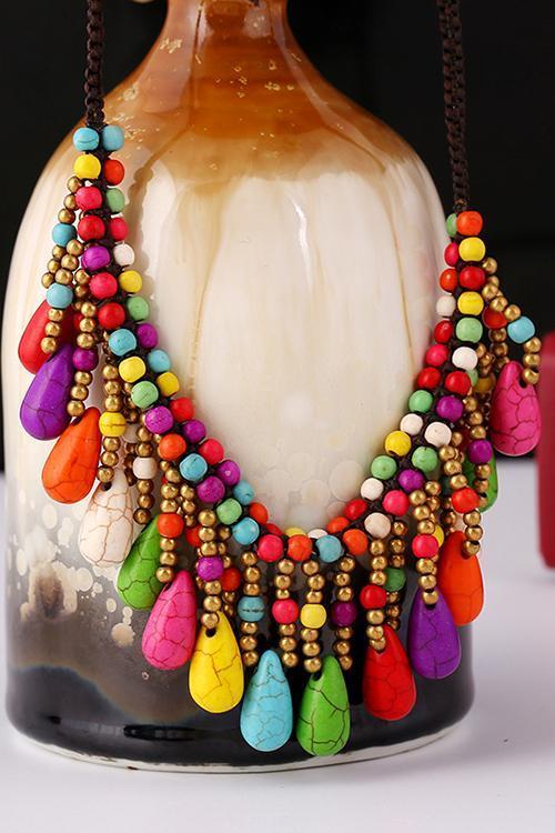 Kallaite Beads Tassels Necklace