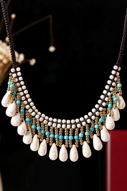 Kallaite Beads Tassels Necklace