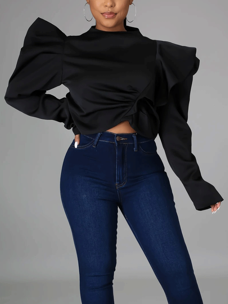 Irregular Zipper Ruffle Sleeve Top