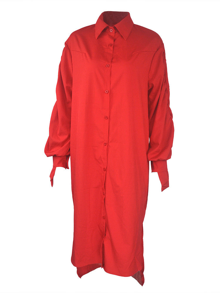 Turndown Collar Long Sleeve Shirt Dresses