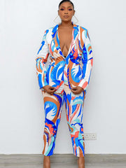 Solid Bright Printed Two-piece Suit