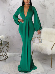 Deep V Neck Evening Maxi Dresses