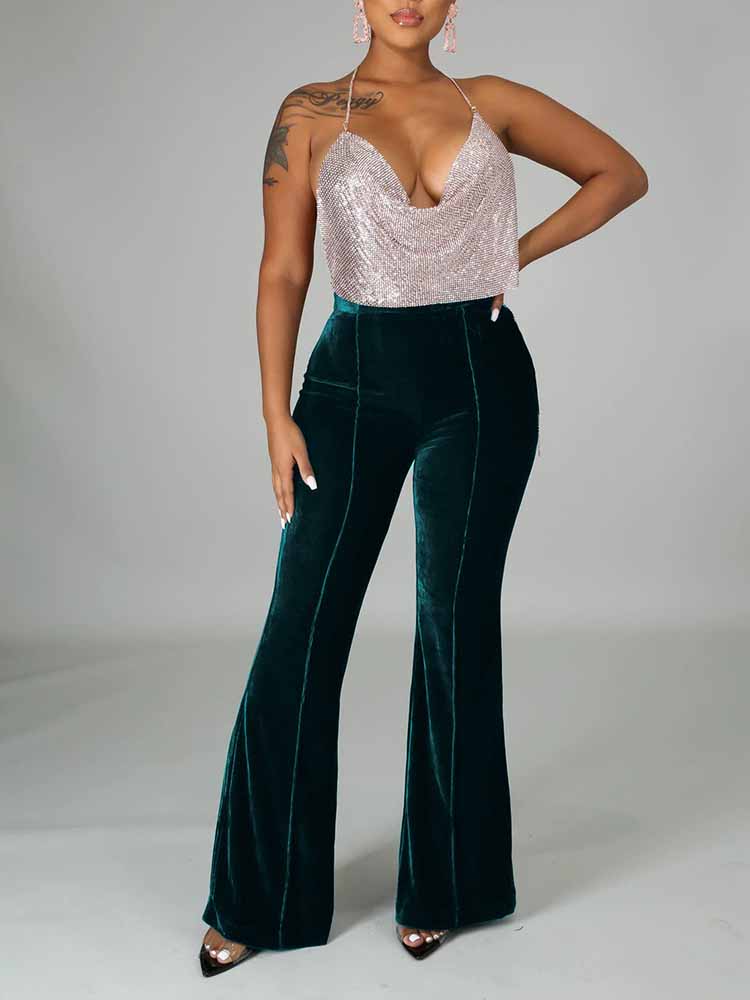 Velvet Bell Bottom Flare Pants