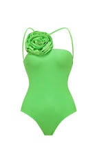 FLOWER DECOR BACKLESS ONE PIECE SWIMSUIT