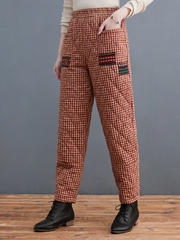 Women's Thickened Warm Harem Pants Plaid Outer Wear Down Cotton Pants