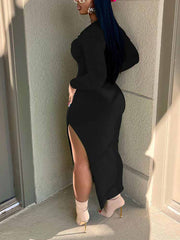 Ribbed Slit Bodycon Midi Dresses