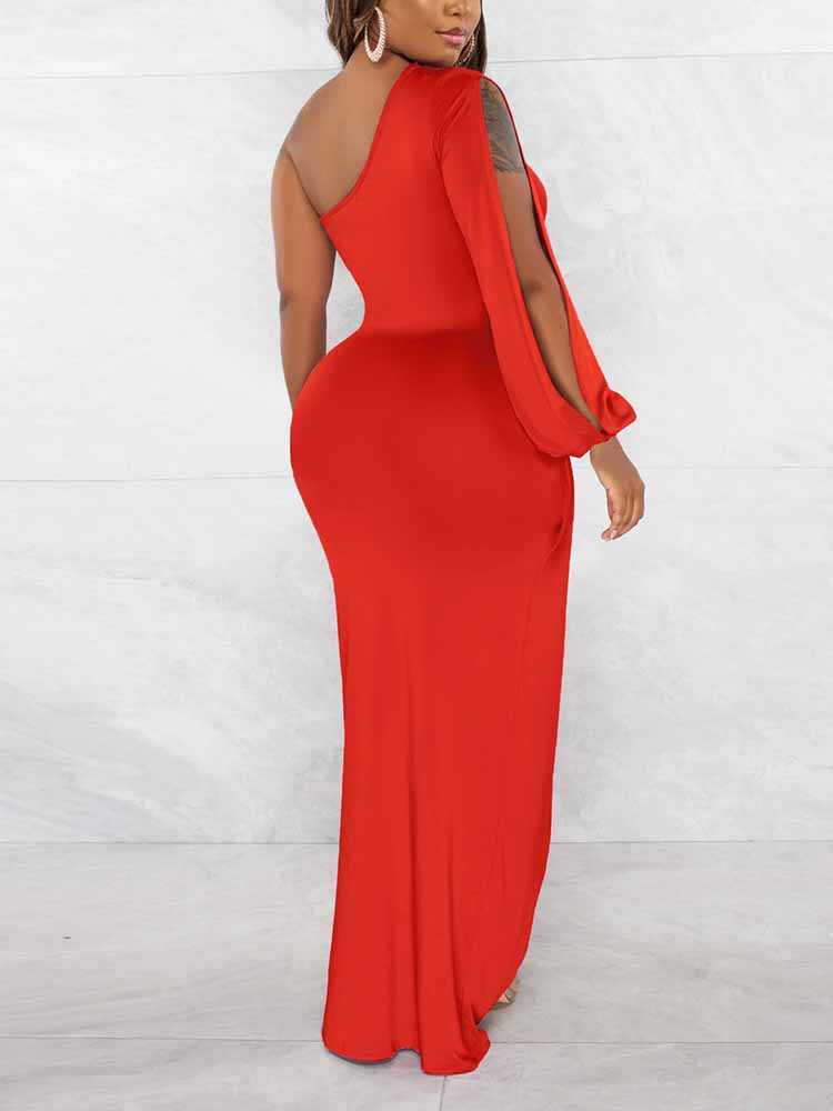 One Shoulder Split Maxi Dresses